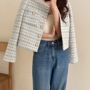 Winter Women Elegant Tweed Cardigan Short Coat