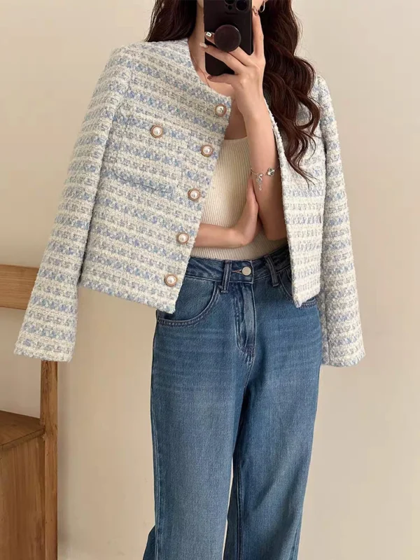 Winter Women Elegant Tweed Cardigan Short Coat