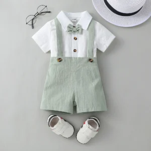 Baby Boy Gentleman Outfit Clothes Solid Color Short Sleeves
