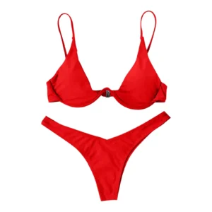 Women's Sexy Split Solid Color Bikini Swimsuit Bow Tie Swimsuit