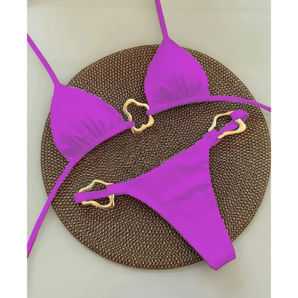 New Sexy Bikini Solid Color Lace-up Split Two-piece Swimsuit for Women - Image 2
