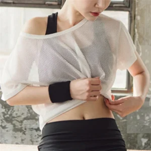 Women's Mesh Yoga Shirt Sexy Short Sleeve T-Shirt Sport Top Blouse