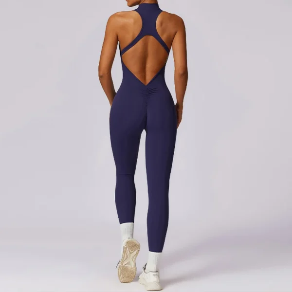 Women Sports Jumpsuit Zippers Yoga Rompers Backless Sportswear - Image 4