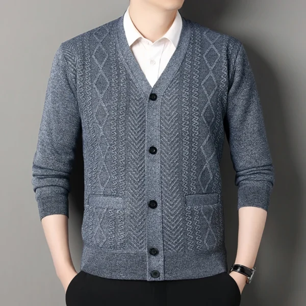 Men's Casual Cardigan Jacket V-neck Sweater - Image 6