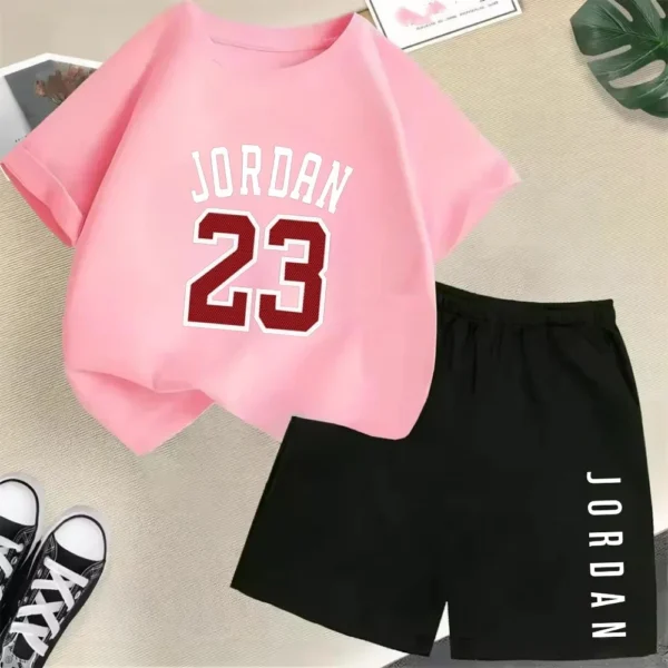 Children Short Sleeve T-shirt+Shorts 2pcs Set Kids Boys Girls - Image 6