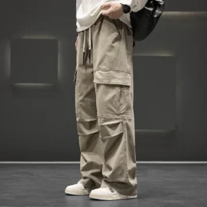 Autumn New Wide Leg Pocket Cargo Pants Men Trousers