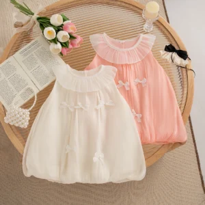 Baby Girl Dress Summer Bow Solid Color Princess Dresses