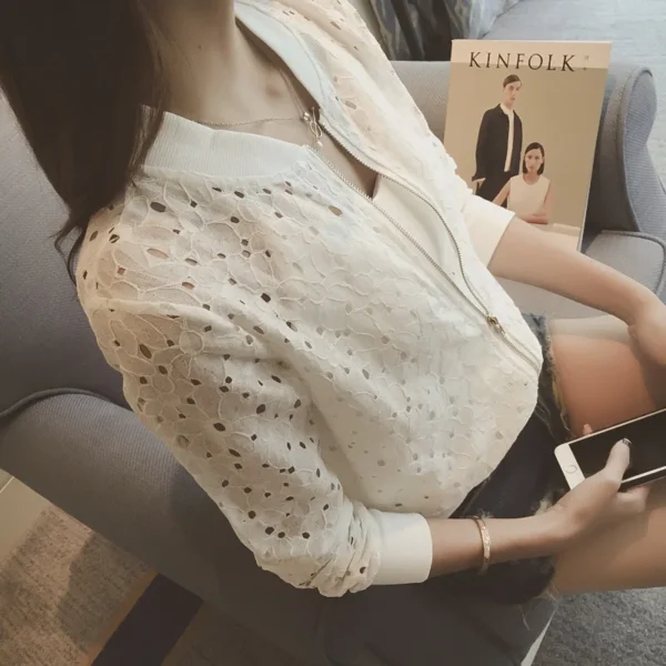 Women Spring/Autumn Hollow Out Sport Jacket Long Sleeve - Image 4
