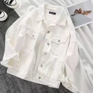 Spring and Autumn  White Cotton Denim Jacket Women's