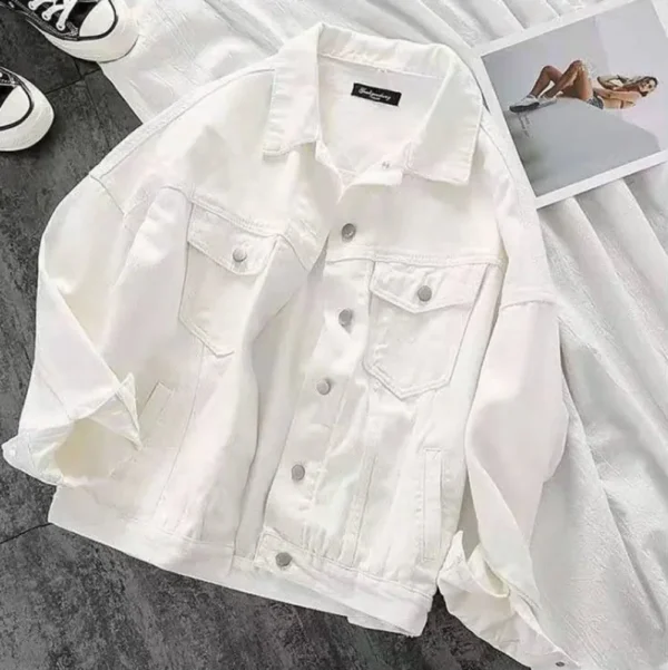 Spring and Autumn  White Cotton Denim Jacket Women's