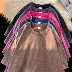 Men Women Vintage Short Sleeved T Shirts Solid Color  Tees