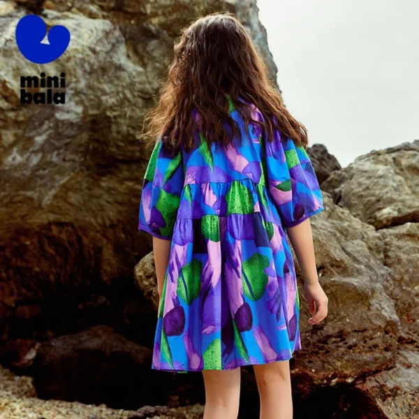 Beach Dress Girls Dresses Pure Cotton Raglan Sleeve - Image 3