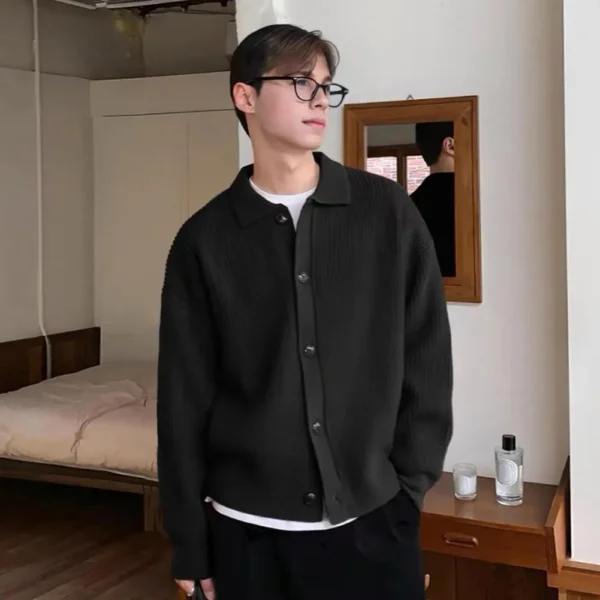 Men Sweater Coat Korean Fashion Knitted Coat - Image 4
