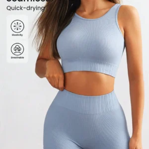 Women 2 Piece Seamless Crop Tank High Waist Shorts Yoga Outfits
