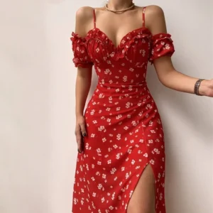 Off-Shoulder Floral Midi Dress