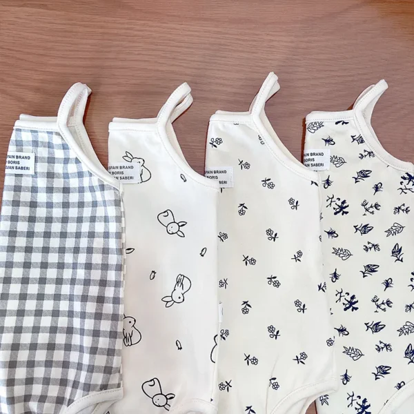 Baby Girls Sleeveless Sling Plaid Outfits - Image 2