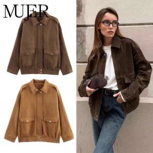 Bomber Jackets for Women Outerwears Suede Jacket Women