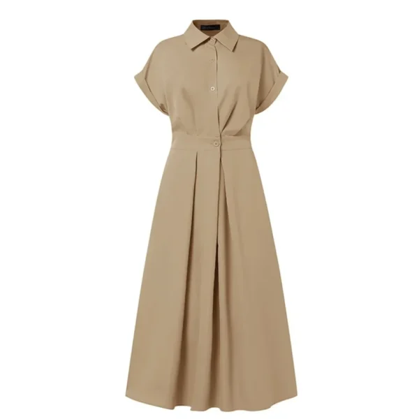 Cotton Linen Polo Collar Maxi Dress - Image 3