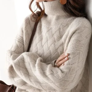 Lazy Fit Turtleneck Sweater – Thick Thread Knit, Oversized Women’s Pullover