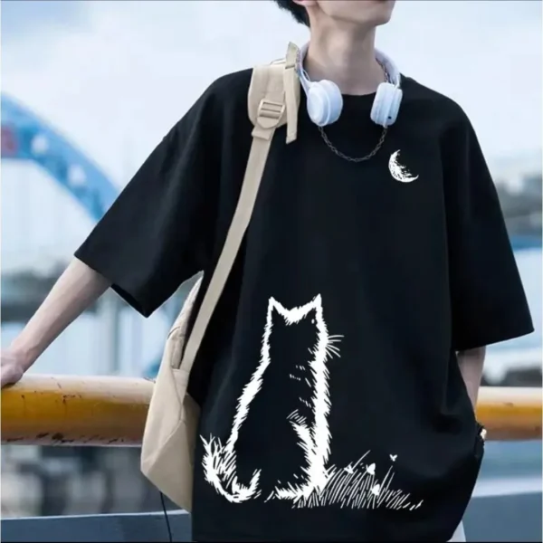 Japanese  Men's T-shirt Black Cotton Oversized Tee