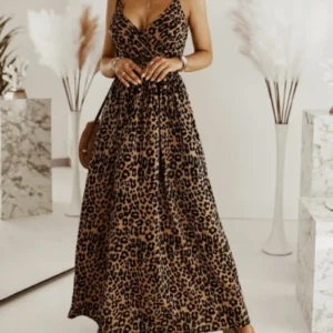 Leopard Print V-Neck Cami Dress