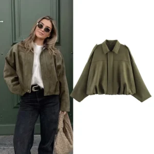 RAFZNB Women's Bomber Jackets Coats Fashion Turn-down Collar
