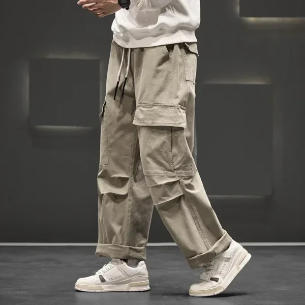 Autumn New Wide Leg Pocket Cargo Pants Men Trousers - Image 3