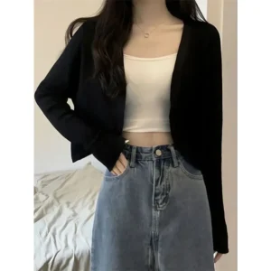 Women's Short V-Neck Jacket Shoulder Baring Outerwear Cover up