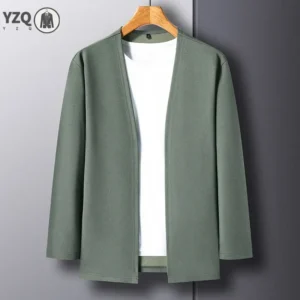 New Men's Casual Solid Color Long Sleeved Cardigan