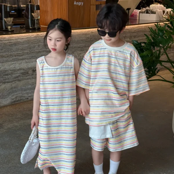 Brother and Sister Clothes  Striped Boy' Suit Short - Image 5