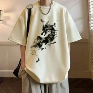 Man Tee Shirts Oversized O Neck Watercolor T Shirt for Men