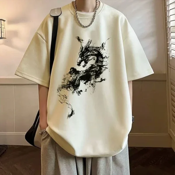 Man Tee Shirts Oversized O Neck Watercolor T Shirt for Men