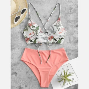 Woman Swimsuits Print Bikini Set Sexy Backless Thong