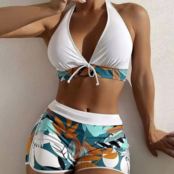 Fashion Printed Swimsuit Women Spliced Lace Up Sporty Surfing Bikini
