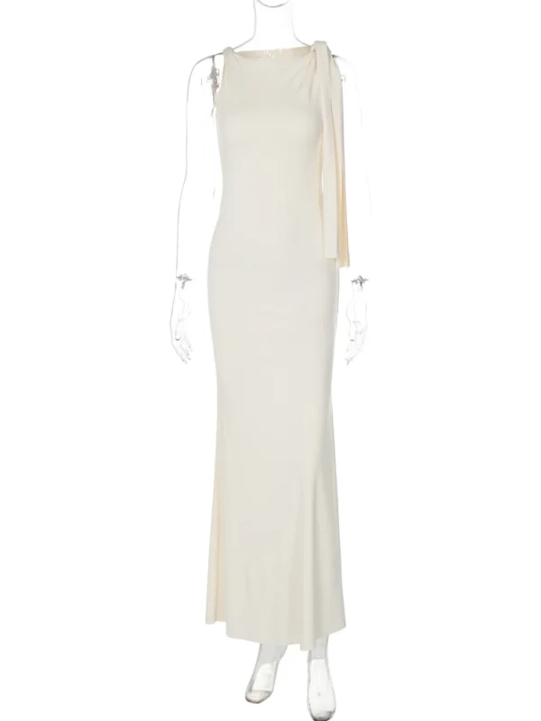 Hugcitar Solid O-Neck Patchwork Sleeveless Bodycon Maxi Dress - Image 6