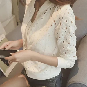 Women Spring/Autumn Hollow Out Sport Jacket Long Sleeve