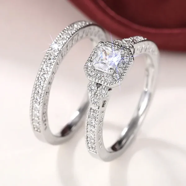 925 Sterling Silver Set Rings for Women 2Pcs Luxury Cubic Zircon - Image 2