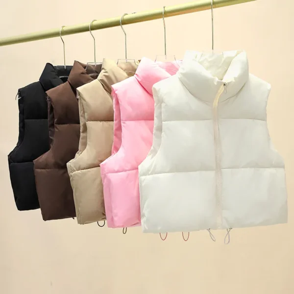 Winter Short Down Sleeveless Vest Women Stand Collar Zipper Jacket