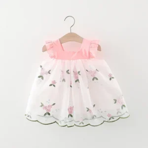 Baby Girl  Dress Sleeveless Floral Embroidery