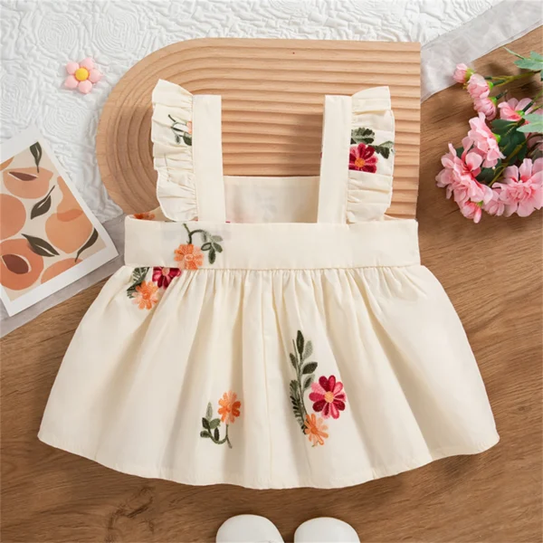 Baby Girl  Flower Embroidered Sleeveless Princess Dress - Image 2