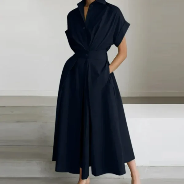 Cotton Linen Polo Collar Maxi Dress - Image 2