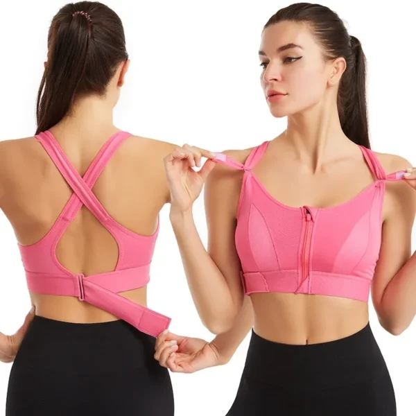 Front Zipper Adjustable Strap Shockproof Sports Bras For Women - Image 5
