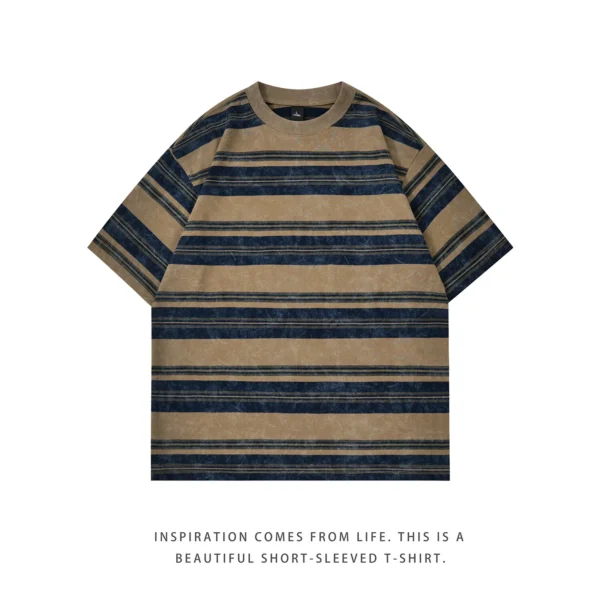 Mens Striped Short Sleeve Tshirt Cotton Loose Fit Breathable - Image 5
