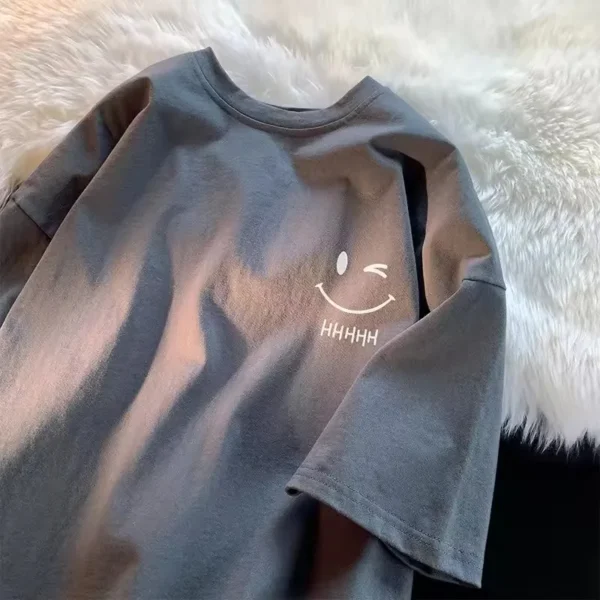New Style 100% Cotton Smile Patterned Short-Sleeved T-Shirt - Image 5