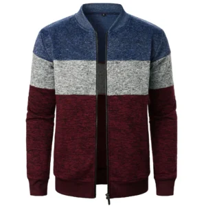 Autumn Winter Men Casual Patchwork Zip Up