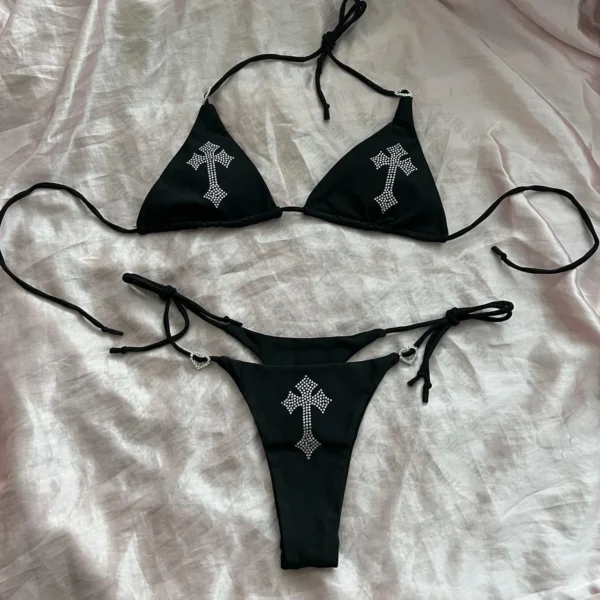 Rhinestone Cross Bikini Kawaii Bikini Gothic Bikini Swimsuits