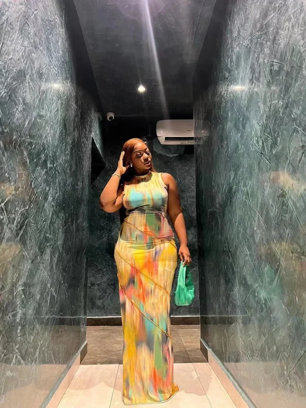 Weird Puss Colorful Print Patchwork Sleeveless Bodycon Dress - Image 3