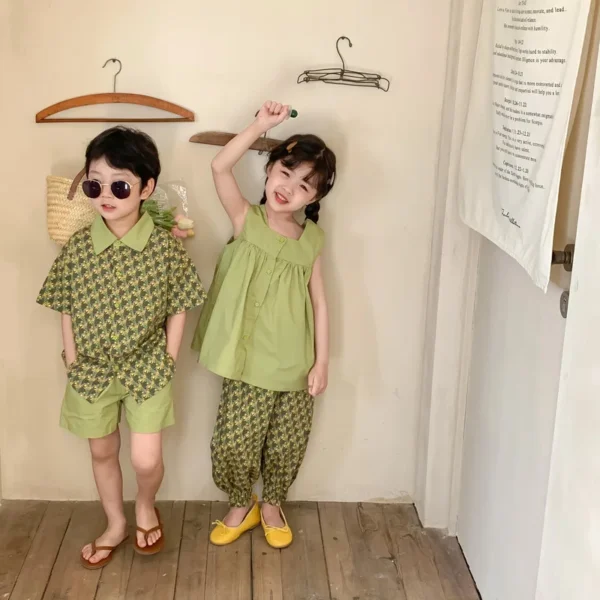 Boys Short Sleeves Outfit Muslin Solid Sling Tees Baby Girl - Image 5