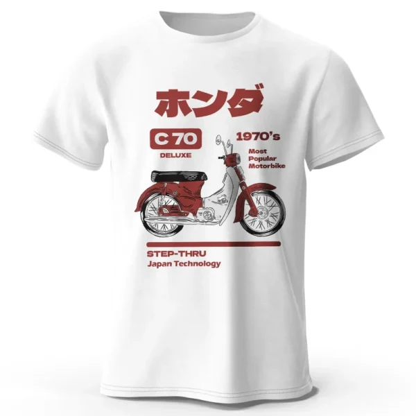 Japanese Retro Motorcycle Print 100% Cotton T-Shirt - Image 3