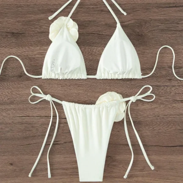 S - L Sexy 3D Flowers Halter Strappy Bikini Women Swimwear - Image 4